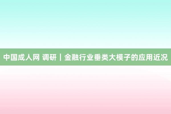 中国成人网 调研｜金融行业垂类大模子的应用近况