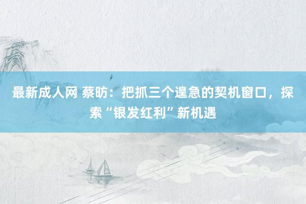 最新成人网 蔡昉：把抓三个遑急的契机窗口，探索“银发红利”新机遇