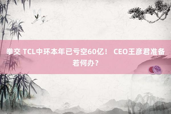 拳交 TCL中环本年已亏空60亿！ CEO王彦君准备若何办？