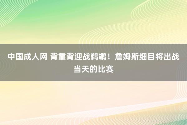 中国成人网 背靠背迎战鹈鹕！詹姆斯细目将出战当天的比赛
